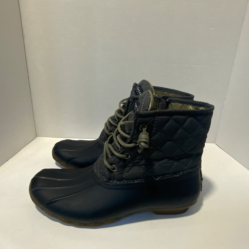 Sperry Top-Sider Saltwater Quilted Duck Boots Navy Grey STS93027 Womens 8